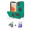 MARSİLYAN™- iPhone 12 Kılıf Odak Form Prime - Siyah Bilvis 5in1 5D Magic Hayalet Cam Ekran Koruyucu + Kırmızı Raze Metal Kamera Lens