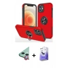 MARSİLYAN™- iPhone 12 Kılıf Odak Form Prime - Siyah Bilvis 5in1 5D Magic Hayalet Cam Ekran Koruyucu + Kırmızı Raze Metal Kamera Lens