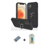 MARSİLYAN™- iPhone 12 Kılıf Odak Form Prime - Siyah Polymer Nano Ekran Koruyucu + Metal Kamera Lens Koruma Cam - AKYL