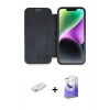 MARSİLYAN™- iPhone 12 Kılıf Siluet Minimal Serisi - Siyah Bilvis 5in1 5D Magic Hayalet Cam Ekran Koruyucu + Renkli Kamera Lens Koruma Cam - PE