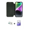 MARSİLYAN™- iPhone 12 Kılıf Siluet Minimal Serisi - Siyah Bilvis 5in1 5D Magic Hayalet Cam Ekran Koruyucu + Yeşil Rainbow Kamera Lens Koruma Cam
