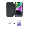 MARSİLYAN™- iPhone 12 Kılıf Siluet Minimal Serisi - Siyah Bilvis 5in1 5D Magic Hayalet Cam Ekran Koruyucu + Renkli Kamera Lens Koruma Cam - SI