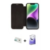 MARSİLYAN™- iPhone 12 Kılıf Siluet Minimal Serisi - Siyah Bilvis 5in1 5D Magic Hayalet Cam Ekran Koruyucu + Yeşil Rainbow Kamera Lens Koruma Cam