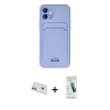 MARSİLYAN™- iPhone 12 Kılıf Vadi Çizgi Prime - Şeffaf Pasifik Cam Ekran Koruyucu + Mor Rainbow Kamera Lens Koruma Cam