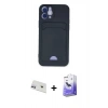 MARSİLYAN™- iPhone 12 Kılıf Vadi Çizgi Prime - Siyah Bilvis 5in1 5D Magic Hayalet Cam Ekran Koruyucu + Rainbow Kamera Lens Koruma Cam - MR