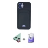 MARSİLYAN™- iPhone 12 Kılıf Vadi Çizgi Prime - Siyah Bilvis 5in1 5D Magic Hayalet Cam Ekran Koruyucu + Raze Metal Kamera Lens - KI