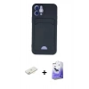 MARSİLYAN™- iPhone 12 Kılıf Vadi Çizgi Prime - Siyah Bilvis 5in1 5D Magic Hayalet Cam Ekran Koruyucu + Sarı Renkli Kamera Lens Koruma Cam