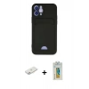 MARSİLYAN™- iPhone 12 Kılıf Vadi Çizgi Prime - Siyah Polymer Nano Ekran Koruyucu + Pembe Renkli Kamera Lens Koruma Cam