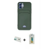 MARSİLYAN™- iPhone 12 Kılıf Vadi Çizgi Prime - Siyah Polymer Nano Ekran Koruyucu + Yeşil Rainbow Kamera Lens Koruma Cam
