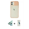 MARSİLYAN™- iPhone 12 Kılıf Vadi Çizgi - Şeffaf Pasifik Cam Ekran Koruyucu + Raze Metal Kamera Lens - MI