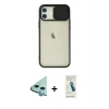 MARSİLYAN™- iPhone 12 Kılıf Vadi Çizgi - Şeffaf Pasifik Cam Ekran Koruyucu + Raze Metal Kamera Lens - MI