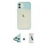 MARSİLYAN™- iPhone 12 Kılıf Vadi Çizgi - Şeffaf Pasifik Cam Ekran Koruyucu + Raze Metal Kamera Lens - MI