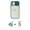 MARSİLYAN™- iPhone 12 Kılıf Vadi Çizgi - Şeffaf Pasifik Cam Ekran Koruyucu + Raze Metal Kamera Lens - MI