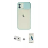 MARSİLYAN™- iPhone 12 Kılıf Vadi Çizgi - Şeffaf Pasifik Cam Ekran Koruyucu + Rainbow Kamera Lens Koruma Cam - MR