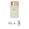 MARSİLYAN™- iPhone 12 Kılıf Vadi Çizgi - Şeffaf Pasifik Cam Ekran Koruyucu + Rainbow Kamera Lens Koruma Cam - MR