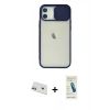 MARSİLYAN™- iPhone 12 Kılıf Vadi Çizgi - Şeffaf Pasifik Cam Ekran Koruyucu + Rainbow Kamera Lens Koruma Cam - MR
