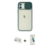 MARSİLYAN™- iPhone 12 Kılıf Vadi Çizgi - Şeffaf Pasifik Cam Ekran Koruyucu + Rainbow Kamera Lens Koruma Cam - MR