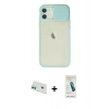 MARSİLYAN™- iPhone 12 Kılıf Vadi Çizgi - Şeffaf Pasifik Cam Ekran Koruyucu + Rainbow Kamera Lens Koruma Cam - YL