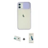 MARSİLYAN™- iPhone 12 Kılıf Vadi Çizgi - Şeffaf Pasifik Cam Ekran Koruyucu + Rainbow Kamera Lens Koruma Cam - YL