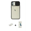 MARSİLYAN™- iPhone 12 Kılıf Vadi Çizgi - Şeffaf Pasifik Cam Ekran Koruyucu + Renkli Kamera Lens Koruma Cam - SI