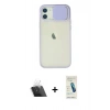 MARSİLYAN™- iPhone 12 Kılıf Vadi Çizgi - Şeffaf Pasifik Cam Ekran Koruyucu + Kamera Lens Koruma Cam - SF