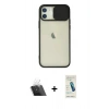 MARSİLYAN™- iPhone 12 Kılıf Vadi Çizgi - Şeffaf Pasifik Cam Ekran Koruyucu + Kamera Lens Koruma Cam - SF