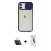 MARSİLYAN™- iPhone 12 Kılıf Vadi Çizgi - Şeffaf Pasifik Cam Ekran Koruyucu + Kamera Lens Koruma Cam - SF