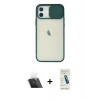 MARSİLYAN™- iPhone 12 Kılıf Vadi Çizgi - Şeffaf Pasifik Cam Ekran Koruyucu + Kamera Lens Koruma Cam - SF