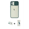 MARSİLYAN™- iPhone 12 Kılıf Vadi Çizgi - Şeffaf Pasifik Cam Ekran Koruyucu + Rainbow Kamera Lens Koruma Cam - YL