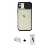 MARSİLYAN™- iPhone 12 Kılıf Vadi Çizgi - Şeffaf Pasifik Cam Ekran Koruyucu + Rainbow Kamera Lens Koruma Cam - YL