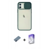 MARSİLYAN™- iPhone 12 Kılıf Vadi Çizgi - Siyah Bilvis 5in1 3D Magic Cam Ekran Koruyucu + Mavi Metal Kamera Lens Koruma Cam