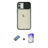 MARSİLYAN™- iPhone 12 Kılıf Vadi Çizgi - Siyah Bilvis 5in1 3D Magic Cam Ekran Koruyucu + Mavi Metal Kamera Lens Koruma Cam