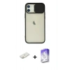 MARSİLYAN™- iPhone 12 Kılıf Vadi Çizgi - Siyah Bilvis 5in1 3D Magic Cam Ekran Koruyucu + Renkli Kamera Lens Koruma Cam - TU