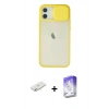 MARSİLYAN™- iPhone 12 Kılıf Vadi Çizgi - Siyah Bilvis 5in1 3D Magic Cam Ekran Koruyucu + Sarı Renkli Kamera Lens Koruma Cam