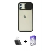 MARSİLYAN™- iPhone 12 Kılıf Vadi Çizgi - Siyah Bilvis 5in1 3D Magic Cam Ekran Koruyucu + Kamera Lens Koruma Cam - SF