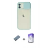 MARSİLYAN™- iPhone 12 Kılıf Vadi Çizgi - Siyah Bilvis 5in1 3D Magic Cam Ekran Koruyucu + Shine Kamera Lens Koruma Cam - PE