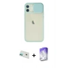 MARSİLYAN™- iPhone 12 Kılıf Vadi Çizgi - Siyah Bilvis 5in1 3D Magic Cam Ekran Koruyucu + Yeşil Rainbow Kamera Lens Koruma Cam