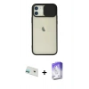 MARSİLYAN™- iPhone 12 Kılıf Vadi Çizgi - Siyah Bilvis 5in1 3D Magic Cam Ekran Koruyucu + Yeşil Rainbow Kamera Lens Koruma Cam