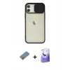 MARSİLYAN™- iPhone 12 Kılıf Vadi Çizgi - Siyah Bilvis 5in1 5D Magic Hayalet Cam Ekran Koruyucu + Metal Kamera Lens Koruma Cam - GD
