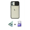MARSİLYAN™- iPhone 12 Kılıf Vadi Çizgi - Siyah Bilvis 5in1 5D Magic Hayalet Cam Ekran Koruyucu + Mavi Raze Metal Kamera Lens