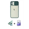 MARSİLYAN™- iPhone 12 Kılıf Vadi Çizgi - Siyah Bilvis 5in1 5D Magic Hayalet Cam Ekran Koruyucu + Mavi Raze Metal Kamera Lens