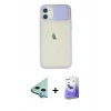 MARSİLYAN™- iPhone 12 Kılıf Vadi Çizgi - Siyah Bilvis 5in1 5D Magic Hayalet Cam Ekran Koruyucu + Mavi Raze Metal Kamera Lens
