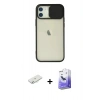 MARSİLYAN™- iPhone 12 Kılıf Vadi Çizgi - Siyah Bilvis 5in1 5D Magic Hayalet Cam Ekran Koruyucu + Renkli Kamera Lens Koruma Cam - SI