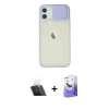 MARSİLYAN™- iPhone 12 Kılıf Vadi Çizgi - Siyah Bilvis 5in1 5D Magic Hayalet Cam Ekran Koruyucu + Şeffaf Kamera Lens Koruma Cam