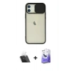 MARSİLYAN™- iPhone 12 Kılıf Vadi Çizgi - Siyah Bilvis 5in1 5D Magic Hayalet Cam Ekran Koruyucu + Şeffaf Kamera Lens Koruma Cam
