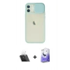 MARSİLYAN™- iPhone 12 Kılıf Vadi Çizgi - Siyah Bilvis 5in1 5D Magic Hayalet Cam Ekran Koruyucu + Şeffaf Kamera Lens Koruma Cam