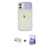 MARSİLYAN™- iPhone 12 Kılıf Vadi Çizgi - Siyah Bilvis 5in1 5D Magic Hayalet Cam Ekran Koruyucu + Rainbow Kamera Lens Koruma Cam - YL