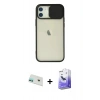 MARSİLYAN™- iPhone 12 Kılıf Vadi Çizgi - Siyah Bilvis 5in1 5D Magic Hayalet Cam Ekran Koruyucu + Rainbow Kamera Lens Koruma Cam - YL