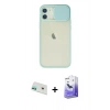 MARSİLYAN™- iPhone 12 Kılıf Vadi Çizgi - Siyah Bilvis 5in1 5D Magic Hayalet Cam Ekran Koruyucu + Rainbow Kamera Lens Koruma Cam - YL