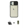 MARSİLYAN™- iPhone 12 Kılıf Vadi Çizgi - Siyah Joko Magic 5D Hayalet Cam + Kamera Lens Koruma Cam - SF